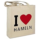 Stofftasche mit Stadt/Ort "Hameln " - Motiv I Love - Farbe beige - Stoffbeutel, Jutebeutel, Einkaufstasche, Beutel
