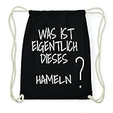 JOllify HAMELN Hipster Turnbeutel Tasche Rucksack aus Baumwolle - Farbe: schwarz - Design: was ist eigentlich - Farbe: schwarz