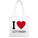 Jutebeutel mit Stadtnamen Göttingen - Motiv I Love - Farbe weiß - Stoffbeutel, Jutesack, Hipster, Beutel