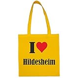 Tasche I Love Hildesheim Größe 38x42 Farbe Gelb Druck Schwarz