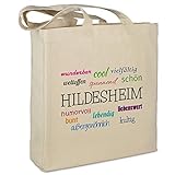Stofftasche mit Stadt/Ort "Hildesheim " - Motiv Positive Eigenschaften - Farbe beige - Stoffbeutel, Jutebeutel, Einkaufstasche, Beutel