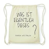 JOllify Minden Westfalen Hipster Turnbeutel Tasche Rucksack aus Baumwolle - Farbe: Natur - Design: was ist eigentlich - Farbe: Natur