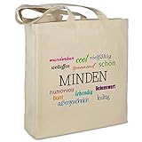Stofftasche mit Stadt/Ort "Minden " - Motiv Positive Eigenschaften - Farbe beige - Stoffbeutel, Jutebeutel, Einkaufstasche, Beutel