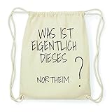 JOllify NORTHEIM Hipster Turnbeutel Tasche Rucksack aus Baumwolle - Farbe: Natur - Design: was ist eigentlich - Farbe: Natur