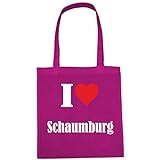 Tasche I Love Schaumburg Größe 38x42 Farbe Pink Druck Weiss